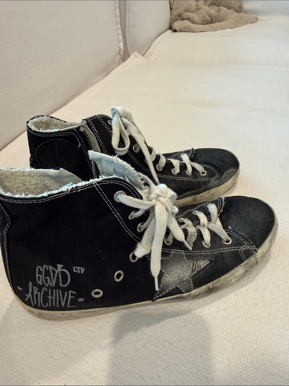 Golden Goose Black High-Top Sneakers with White Star and Laces